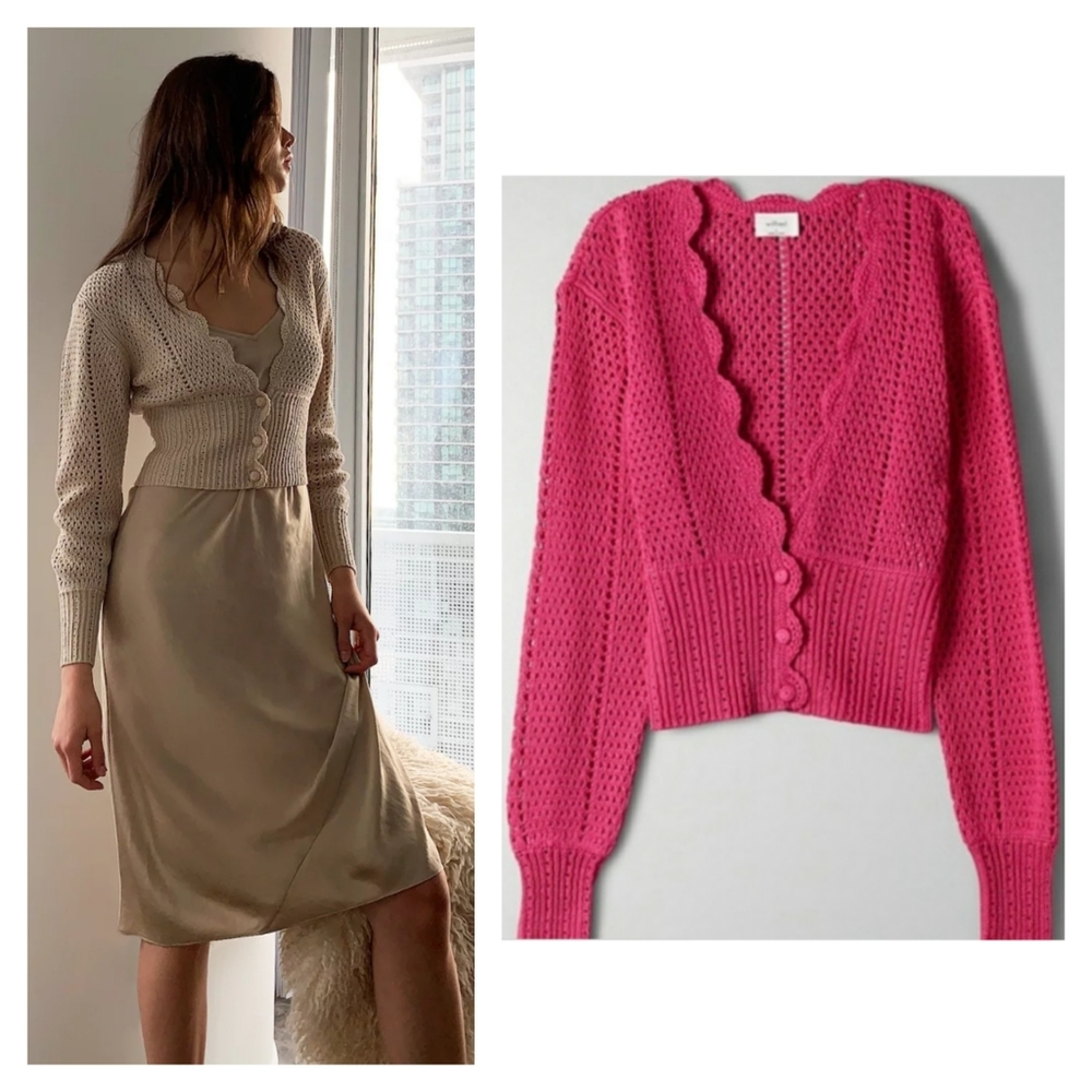 Aritzia Wilfred Caraway Plunge Front Cardigan - Deep Fuschia